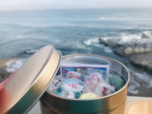 Load image into Gallery viewer, Enlighten Me...® Candy: Gift Tin of Salt Water Taffy (A dose of Rainbows) - with secret scroll inspirational messages