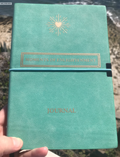 Load image into Gallery viewer, 'Moments of Enlightenment'™ - Turquoise/ Teal Vegan Leather Journal Notebook (from Enlighten Me...® Books) + USB memory stick
