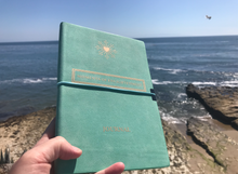 Load image into Gallery viewer, 'Moments of Enlightenment'™ - Turquoise/ Teal Vegan Leather Journal Notebook (from Enlighten Me...® Books) + USB memory stick
