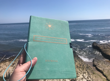 Load image into Gallery viewer, 'Moments of Enlightenment'™ - Turquoise/ Teal Vegan Leather Journal Notebook (from Enlighten Me...® Books) + USB memory stick
